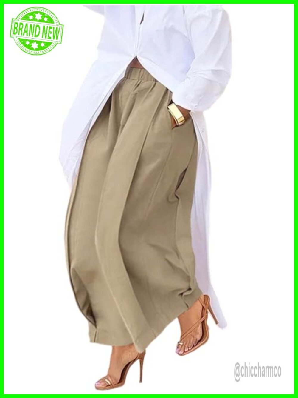 Cotton High Waisted Wide Leg Pleated Palazzo Trousers with Pockets